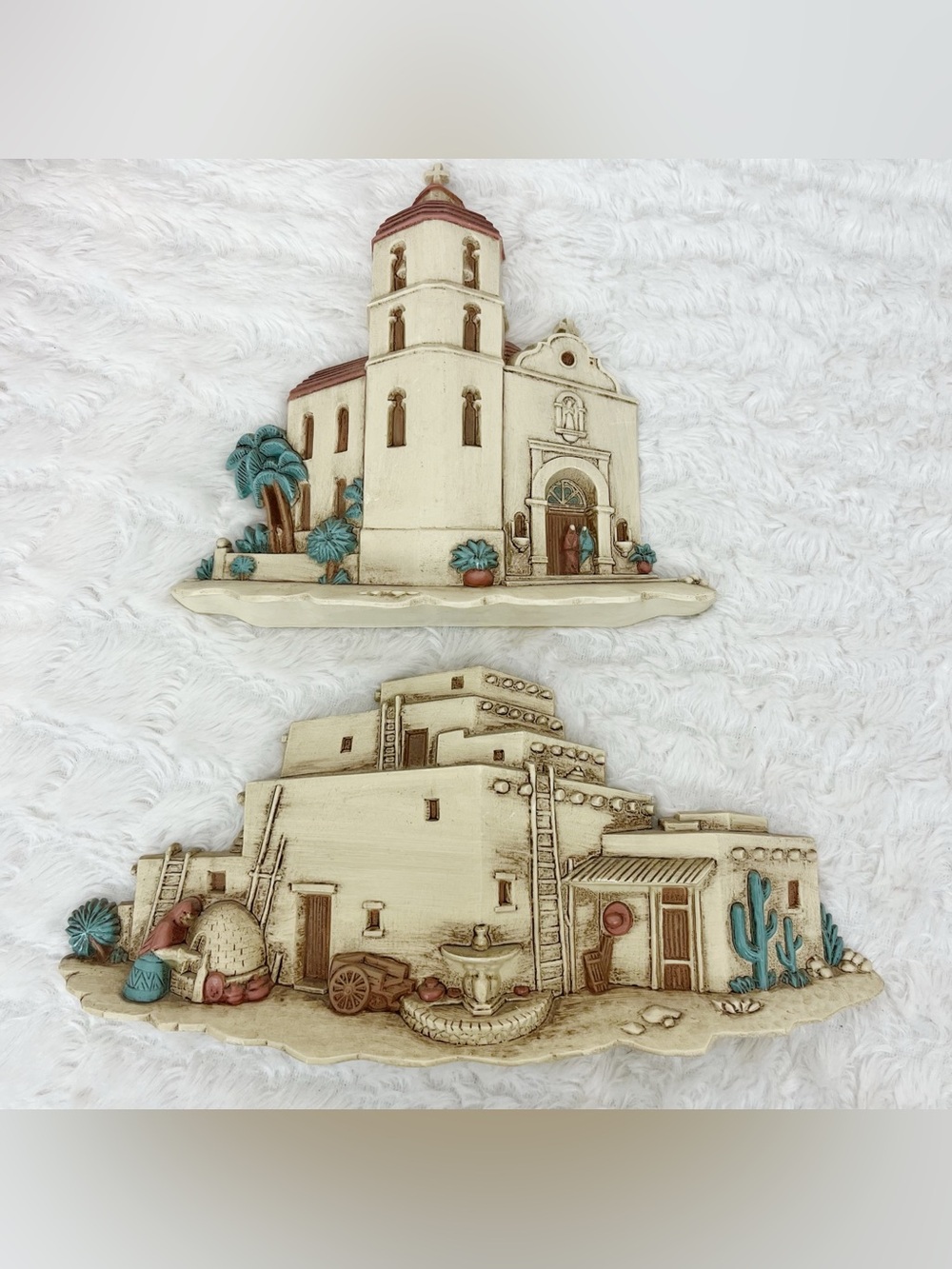 Vintage 1993 Burwood Southwestern Spanish Pueblo Hacienda & Church Wall Hangings